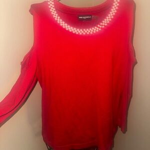 Karl Lagerfeld Red Top with Pearl Detail